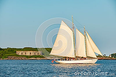 Historical sail boat used by tourist for sailing tour in the bay of Portland, Maine Editorial Stock Photo