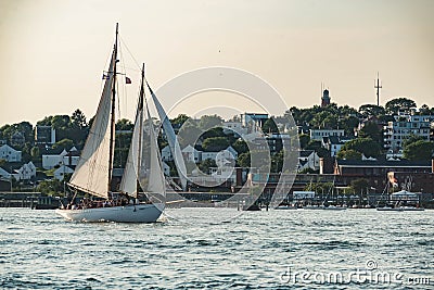 Historical sail boat used by tourist for sailing tour in the bay of Portland, Maine Editorial Stock Photo