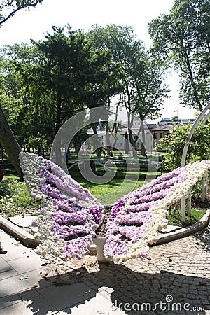 Taksim Gezi Park is a city park located in Taksim Square, butterfly flower sculpture Stock Photo