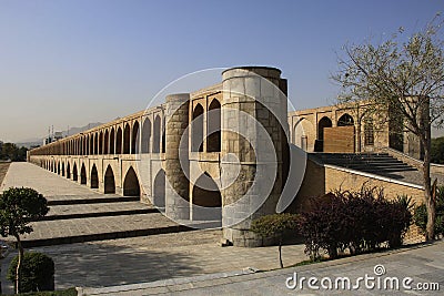 The historical Siosepol bridge or Allahverdi Khan bridge in Isfahan, Iran, Middle East. Stock Photo