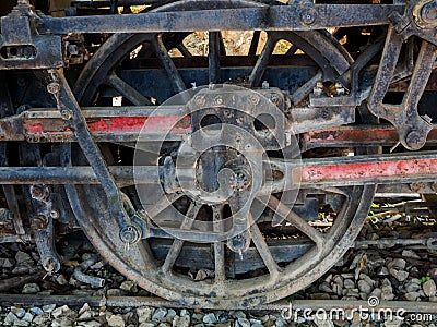 Historical steam train, locomotive, at the station. Stock Photo