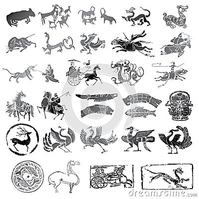 Historical symbols with different kind of animals Vector Illustration