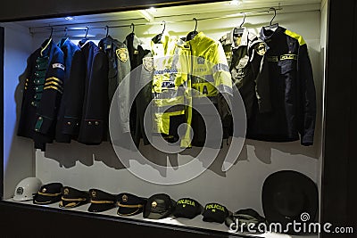 Historical timeline of colombian police uniforms and hats Editorial Stock Photo