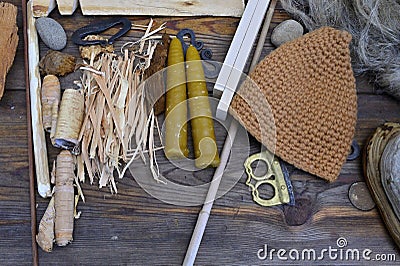 historical tools for making fire Stock Photo