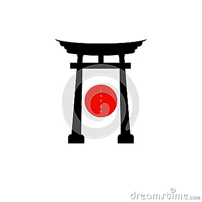 historical torii gate japanese logo. sunset torii gate icon logo vector illustration. japanese history monument Vector Illustration