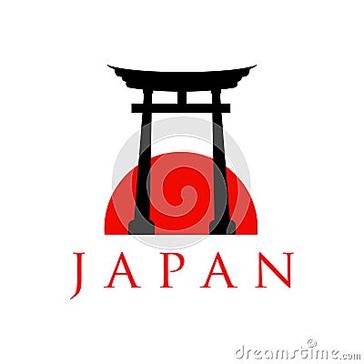 historical torii gate japanese logo. sunset torii gate icon logo vector illustration. japanese history monument Vector Illustration