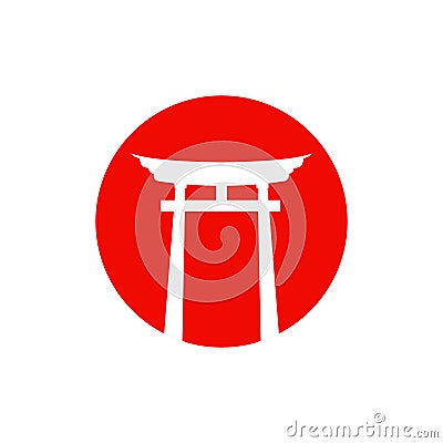 historical torii gate japanese logo. sunset torii gate icon logo vector illustration. japanese history monument Vector Illustration