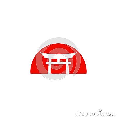 historical torii gate japanese logo. sunset torii gate icon logo vector illustration. japanese history monument Vector Illustration