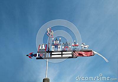 Historical wooden weathervane, Wooden wind vane, Lithuania Stock Photo