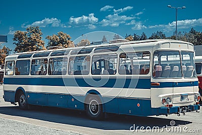 Historically bus in the depot, transport from 80 years Stock Photo