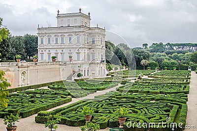 Historically, an important architectural building landmark castle with garden and flowers and shrubs ladshaftnym design in the for Stock Photo