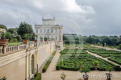 Historically, an important architectural building landmark castle with garden and flowers and shrubs ladshaftnym design in the for Stock Photo