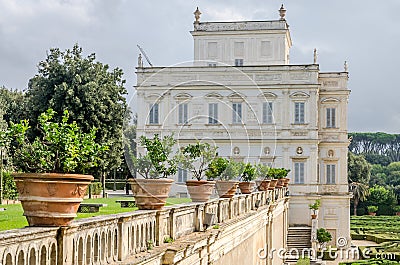 Historically, an important architectural building landmark castle with garden and flowers and shrubs ladshaftnym design in the for Stock Photo