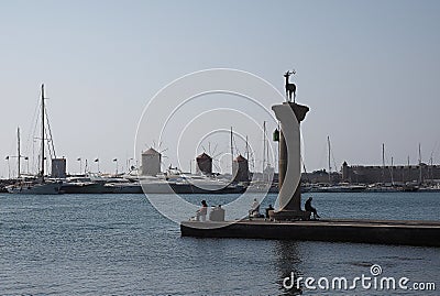 Historically, Rhodes island was very famous worldwide for the Colossus of Rhodes, one of the Seven Wonders of the Ancient World Editorial Stock Photo