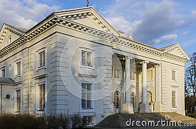 Historicistic style UÅ¾utrakis palace in UÅ¾utrakis on Lake Galve Stock Photo