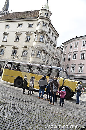 Historic Saurer Postbus in Steyr, Austria, Europe Editorial Stock Photo