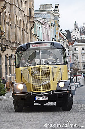 Historic Saurer Postbus in Steyr, Austria, Europe Editorial Stock Photo