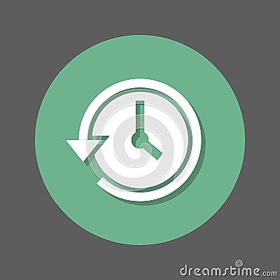 History, clock with arrow around flat icon. Round colorful button, circular vector sign with shadow effect. Flat style design. Vector Illustration