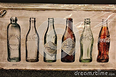 History of Coca Cola - bottles of cola Editorial Stock Photo