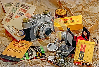 Evolution In Photography Vintage Kodak 35 Rangefinder of 1950 studio shot Editorial Stock Photo