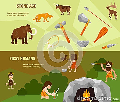 History Flat Horizontal Banners Vector Illustration