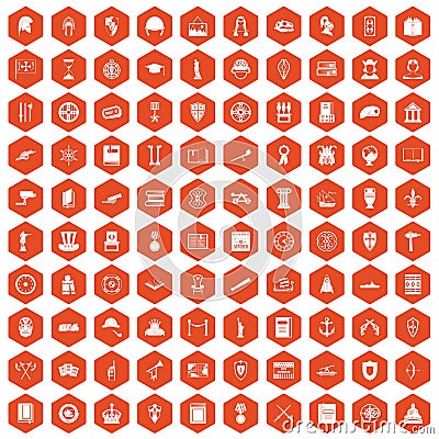 100 history icons hexagon orange Vector Illustration