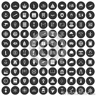 100 history icons set black circle Vector Illustration