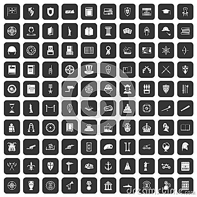 100 history icons set black Vector Illustration