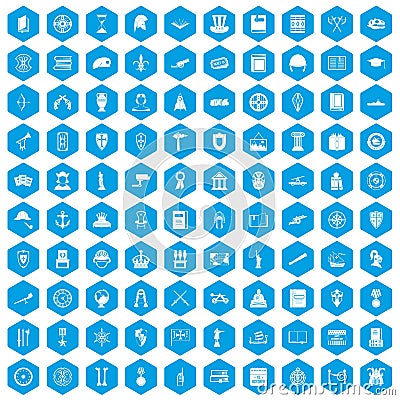 100 history icons set blue Vector Illustration