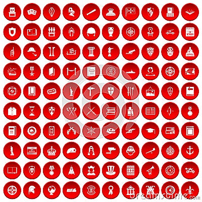 100 history icons set red Vector Illustration