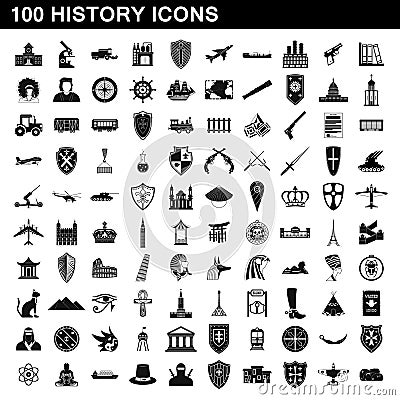 100 history icons set, simple style Vector Illustration