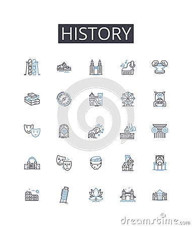 History line icons collection. Culture, Legacy, Tradition, Timeline, Chronology, Past events, Ancestral records vector Vector Illustration