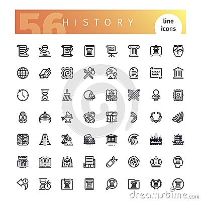 History Line Icons Set Vector Illustration