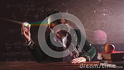 History of science, concept. Isaac Newton and physics. Stock Photo