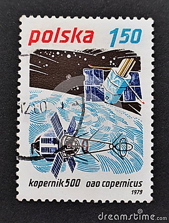 Kopernik 500 copernicus 500. Polish post stamp. Editorial Stock Photo