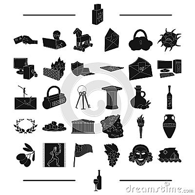 History, tourism, winemaking and other web icon in black style.wine, wine glass, icons in set collection. Vector Illustration