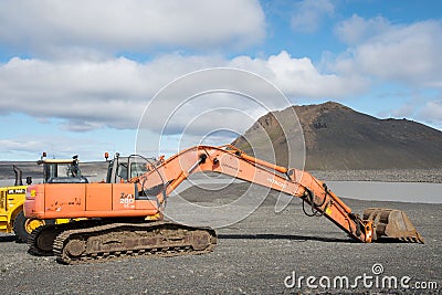 Hitachi excavator in the highlands of Iceland Editorial Stock Photo