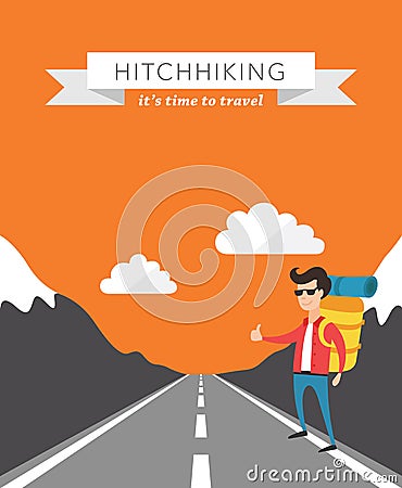 Hitchhiking flat vector background Vector Illustration