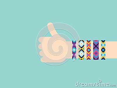 Hitchhiking hand with hippy friendship bracelets Vector Illustration