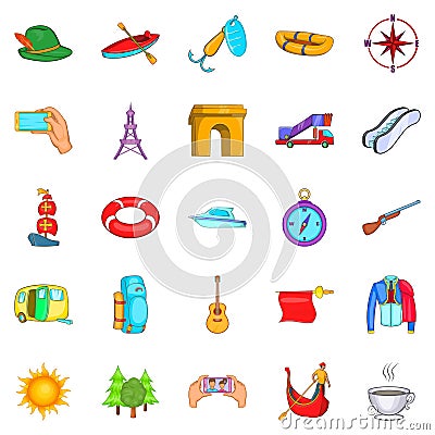 Hitchhiking icons set, cartoon style Vector Illustration