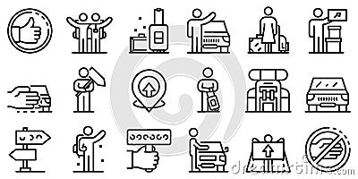 Hitchhiking icons set, outline style Vector Illustration