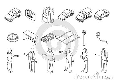 Hitchhiking icons set outline vector Vector Illustration