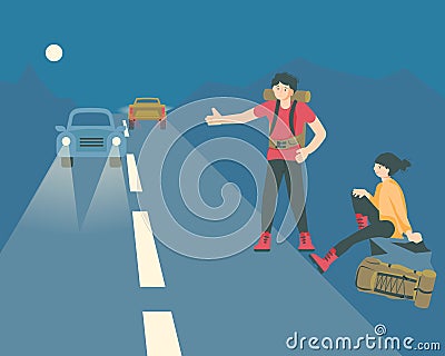 Hitchhiking travel concept Vector Illustration