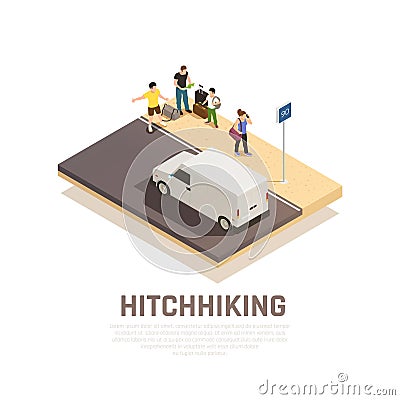 Hitchhiking Travel Isometric Composition Vector Illustration