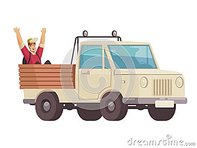 Hitchhiking In Truck Composition Vector Illustration