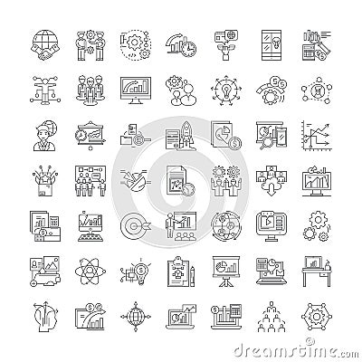 Hitech business company linear icons, signs, symbols vector line illustration set Vector Illustration