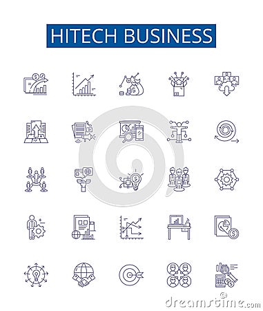 Hitech business line icons signs set. Design collection of Hitech, Business, Innovation, Technology, Digital, Cloud Vector Illustration