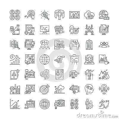 Hitech business linear icons, signs, symbols vector line illustration set Vector Illustration