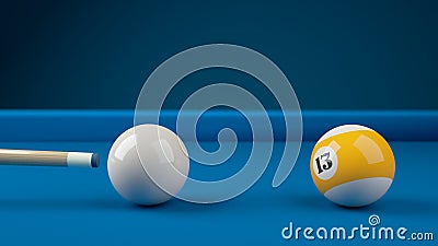 Hitting the cue ball number 13 on a blue billiard ball Stock Photo