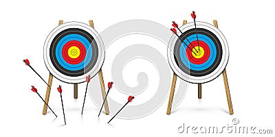 Hitting and missed target with archery arrow set Vector Illustration